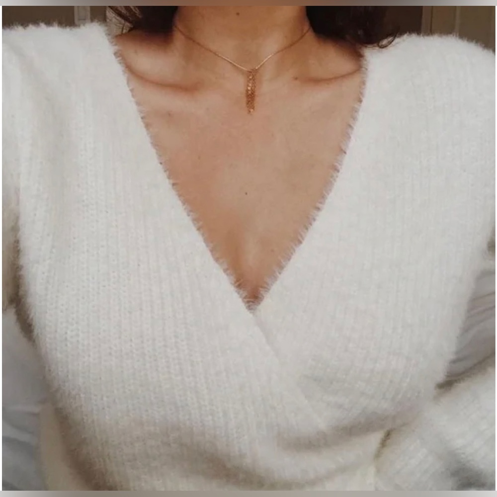 NWOT Pure Collection Criss Cross Fuzzy White Sweater